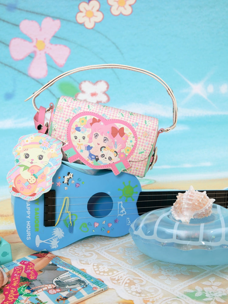 Lutra Jump Decora Kei Bag | Pink Plaid Girl Heart Crossbody Bag | Summer Beach & Cat Print bag Lutra Jump