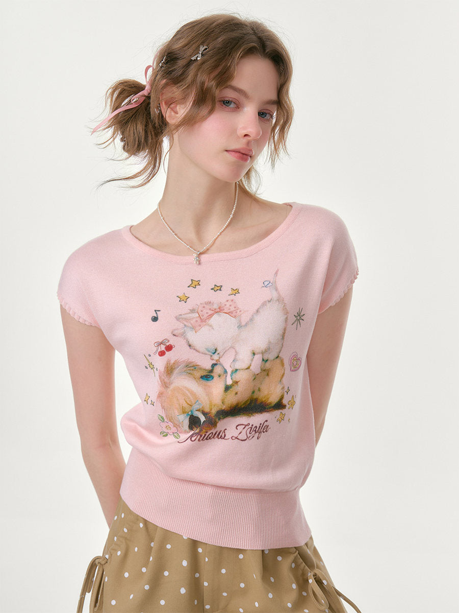 ziziFei - Pink Animal Print Knit Tee shirt ziziFei