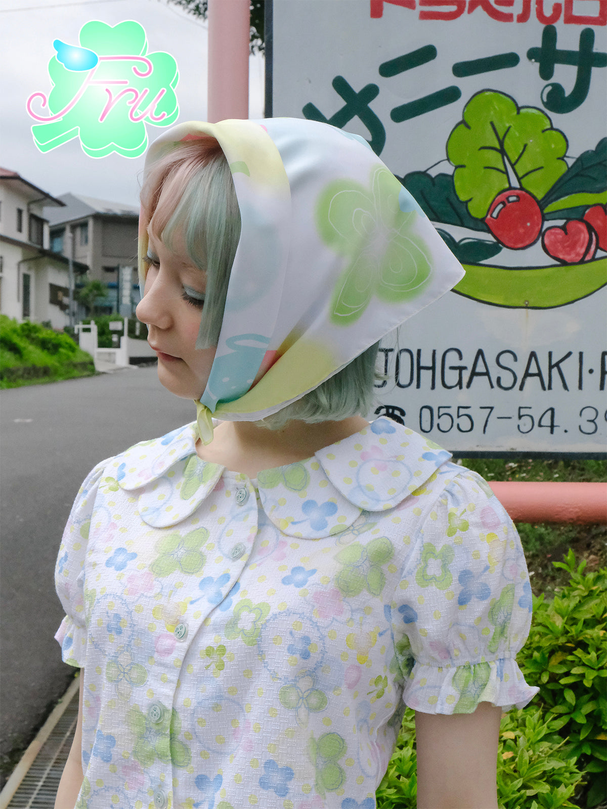 frufru Four-Leaf Clover Headscarf | Colorful Summer Silk Scarf Kerchief frufru
