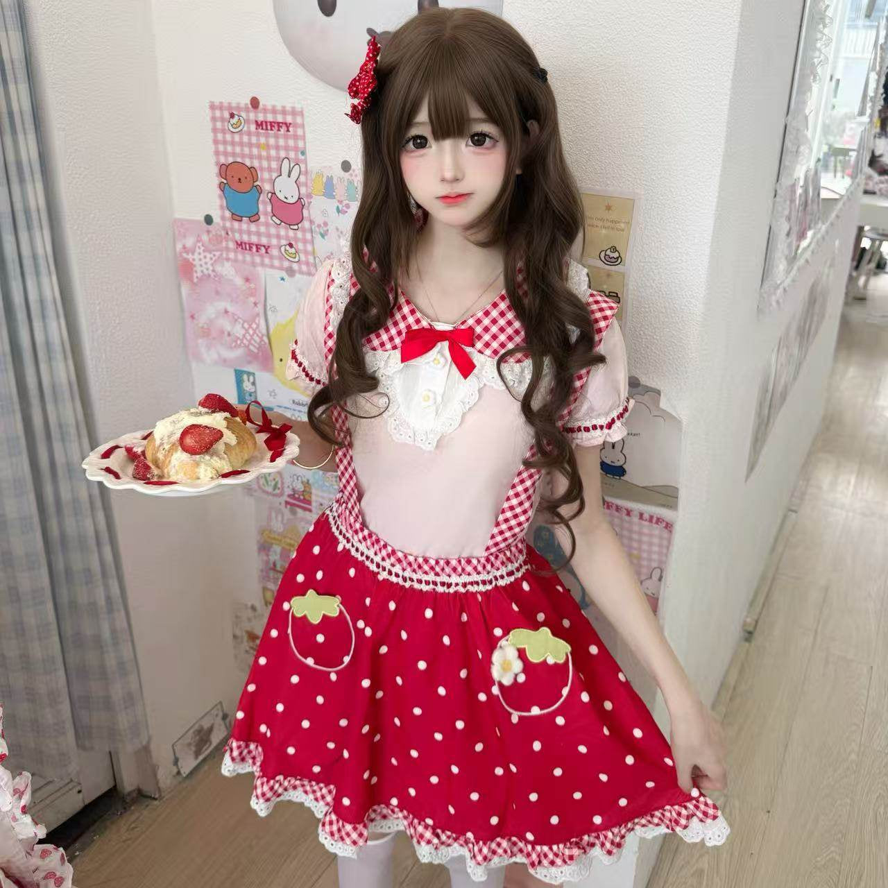 Bunny Planet - Red Strawberry Polka Dot Dress Set dress bunnyplanet