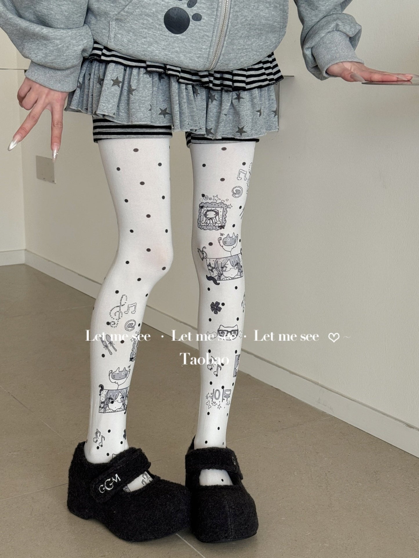LET ME SEE - Y2K Graffiti Cartoon Tights tights let me see