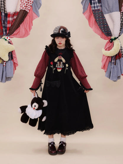 SemenCoicis - Vintage Corduroy Rabbit Embroidered Pinafore Dress dress SemenCoicis