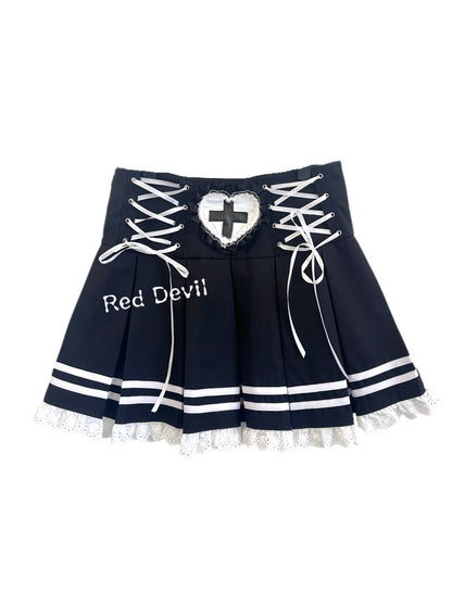 RedDevil - Gothic Lolita Lace Bow Pleated Skirt skirt Red Devil