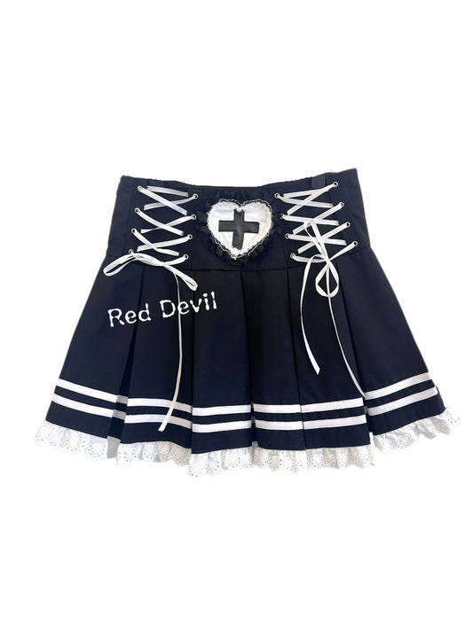 RedDevil - Gothic Lolita Lace Bow Pleated Skirt skirt Red Devil