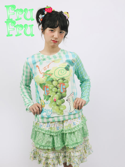 frufru Autumn Green Plaid Shirt | Print Long Sleeve T-Shirt
