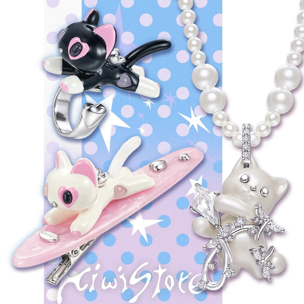 Kiwi Store - Y2K Full Cat Ring Necklace accessory kiwi store