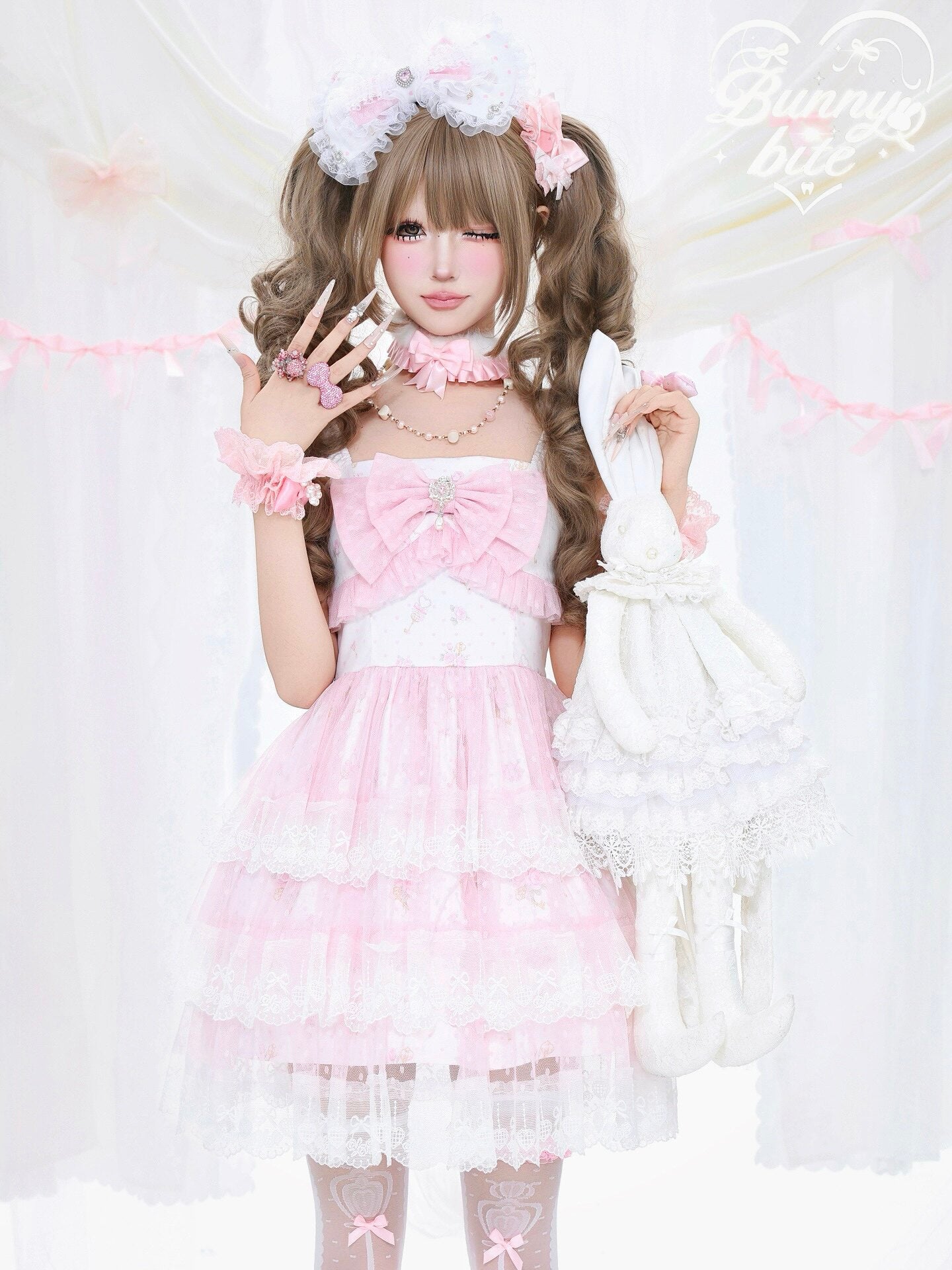 BunnyBite - Hime Gyaru Lace Polka Dot Cami Dress