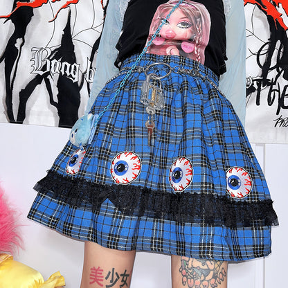 FANLOVEGIRL - Eye Embroidery Plaid Mini Skirt | Y2K Punk Harajuku Fashion skirt FANLOVEGIRL