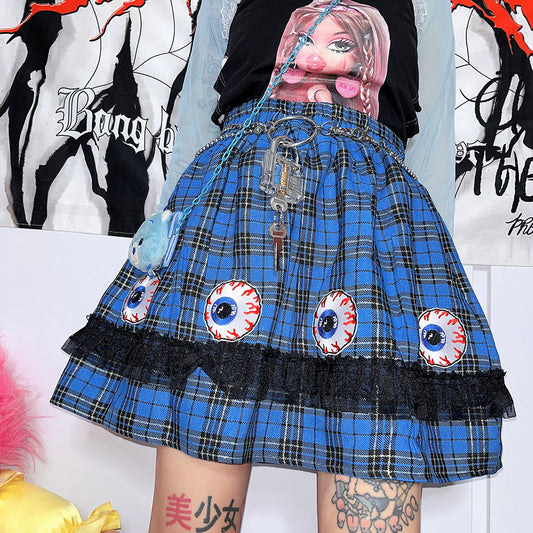 FANLOVEGIRL - Eye Embroidery Plaid Mini Skirt | Y2K Punk Harajuku Fashion skirt FANLOVEGIRL