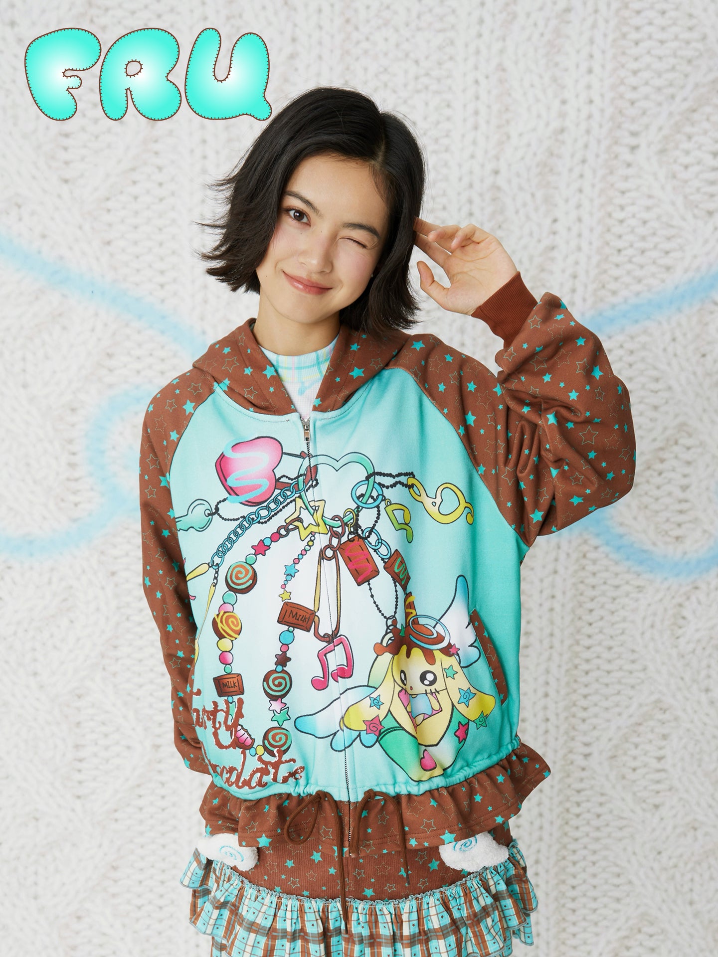 frufru - Mint Chocolate Printed Hoodie Kawaii Loose Fit Cotton Pullover hoodie frufru