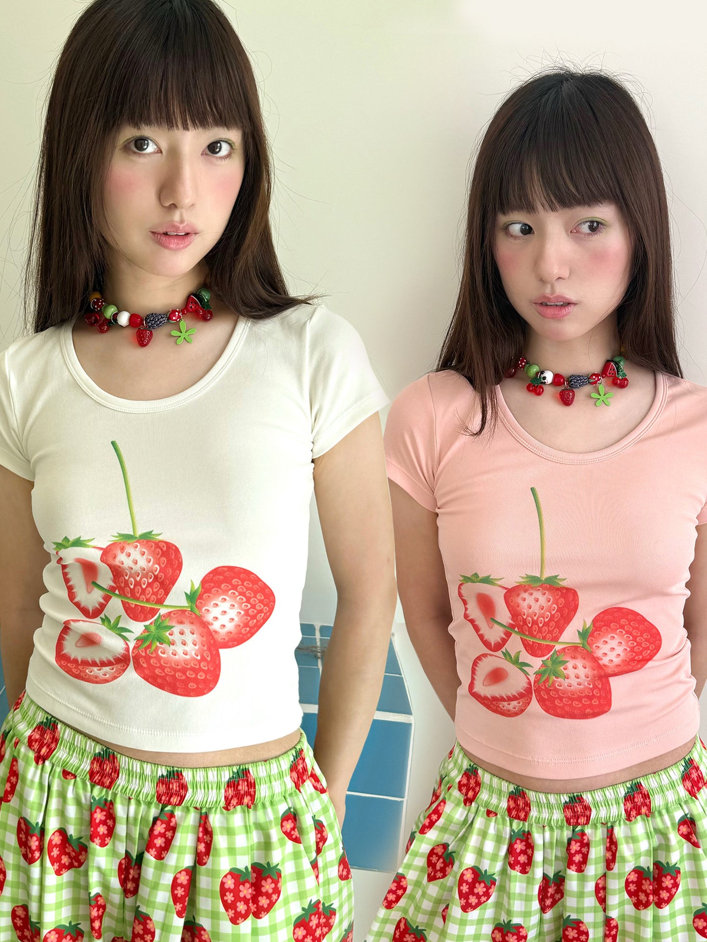 FRUITS - Strawberry Print Fitted T-Shirt | Kawaii Japanese Style Cute Top tshirt Fruits