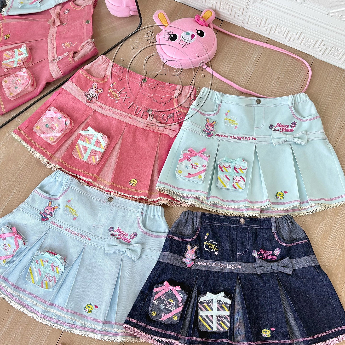 Bunny Planet - Gift Box Embroidered Denim Mini Skirt skirt bunnyplanet
