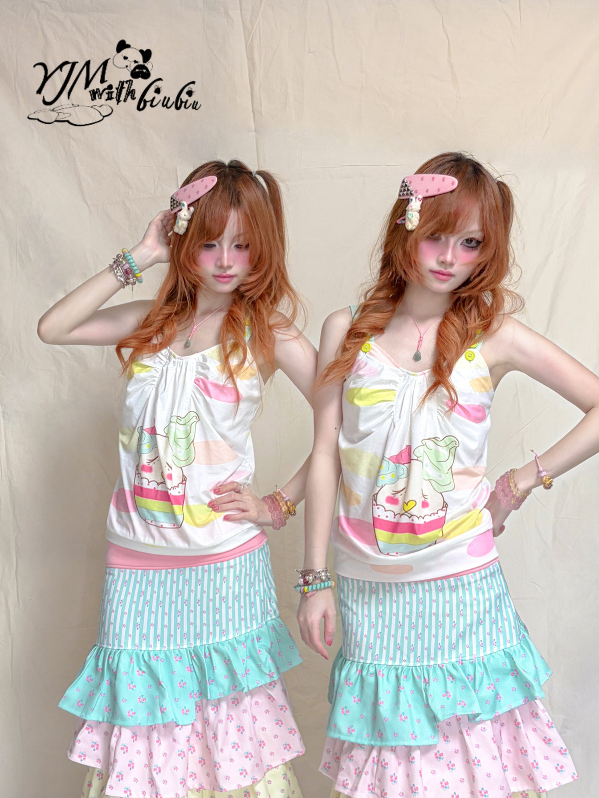 YJM with biubiu - Candy Cupcake Button Strap Cami camisole YJM with biubiu