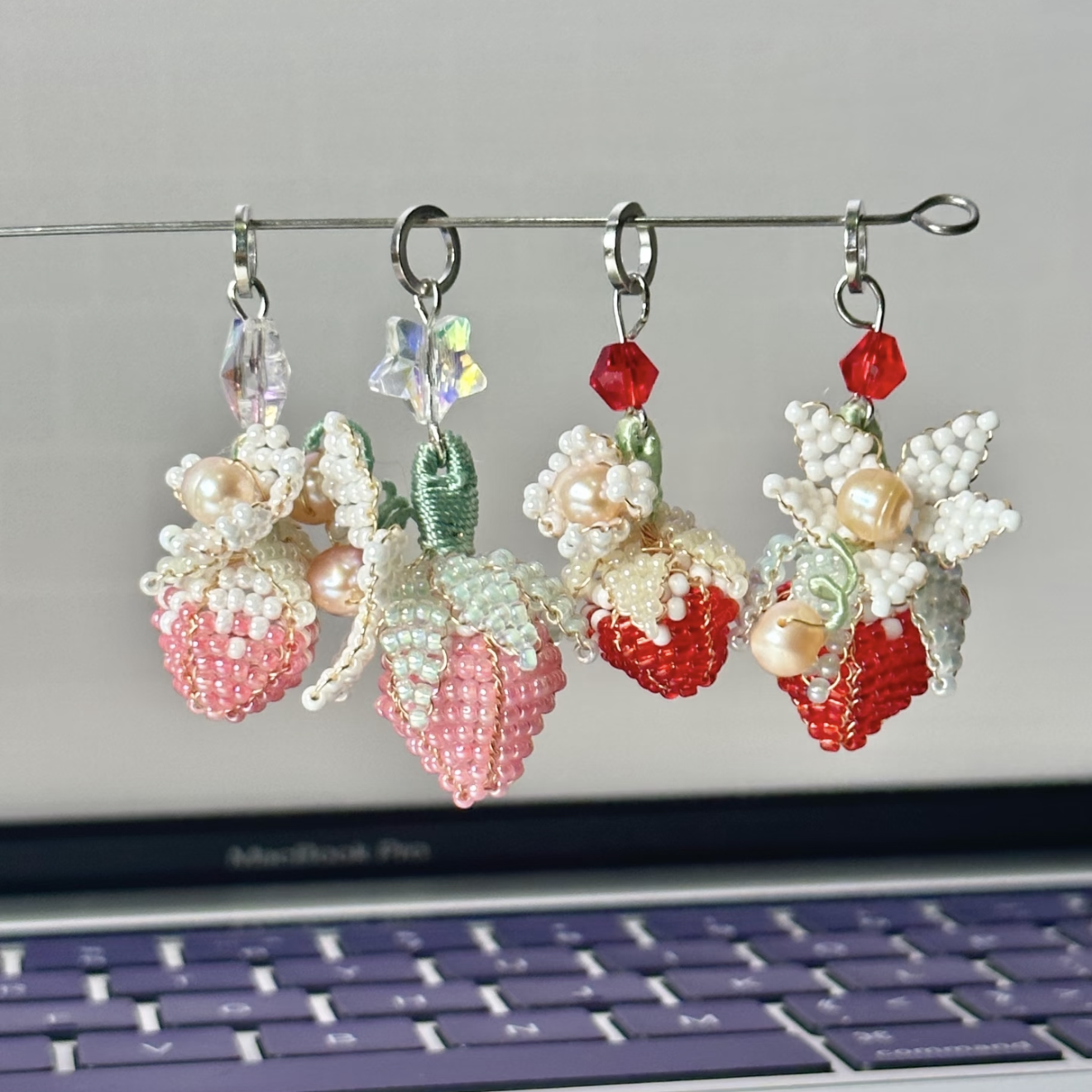 Kiwi Store - Pearl Flower Strawberry Beaded Necklace Keychain necklace kiwi store