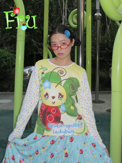 FruFru - Kawaii Long Sleeve Tee Beetle Print Casual Loose shirt frufru