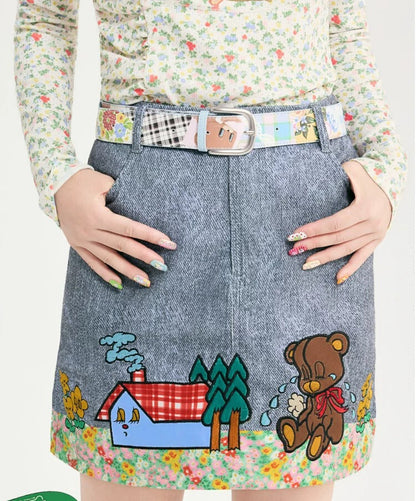tntntutu - Cute Teddy Patchwork Mini Skirt skirt tntntutu S