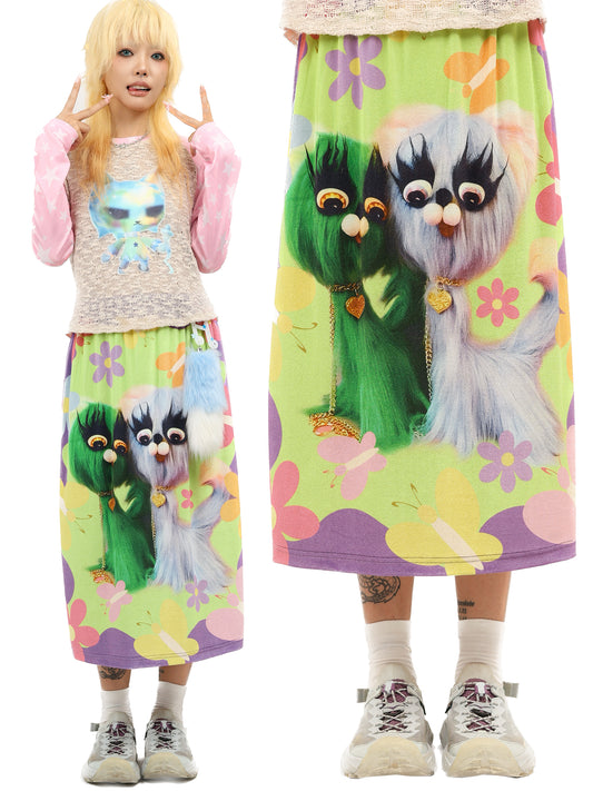 NIHON KIDS - Decora Velvet Maxi Skirt Garden Dog Cute skirt NIHON KIDS