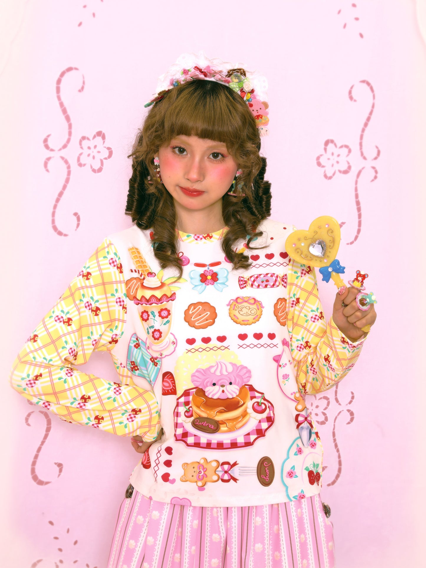 Lutra Jump - Kawaii Long Sleeve Top Yellow Plaid Dessert Base Shirt shirt Lutra Jump