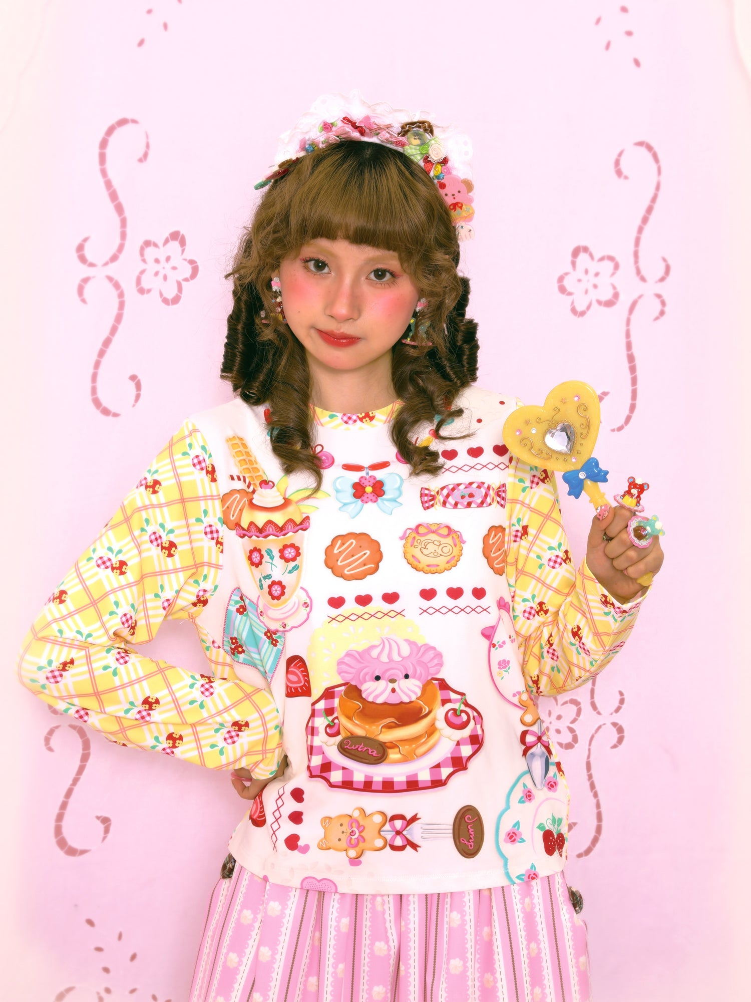 Lutra Jump - Kawaii Long Sleeve Top Yellow Plaid Dessert Base Shirt shirt Lutra Jump