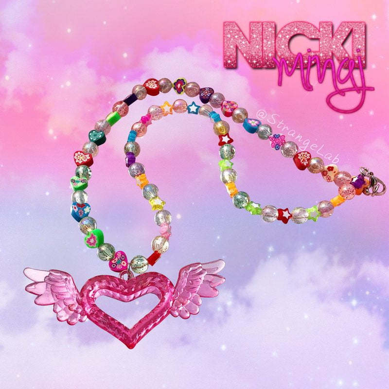 Strangelab - Sparkly Heart Wing Beaded Statement Necklace necklace strangelab