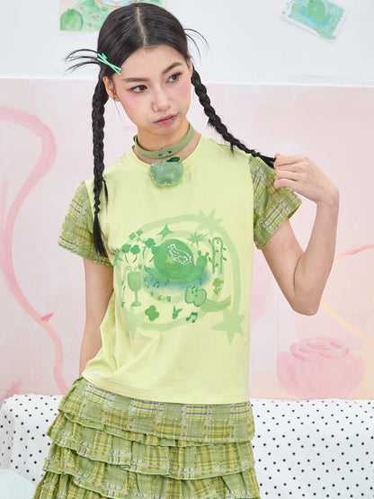 Moon Meadow - Y2K Cute Snail Print Green Contrast T-Shirt tshirt Moon Meadow