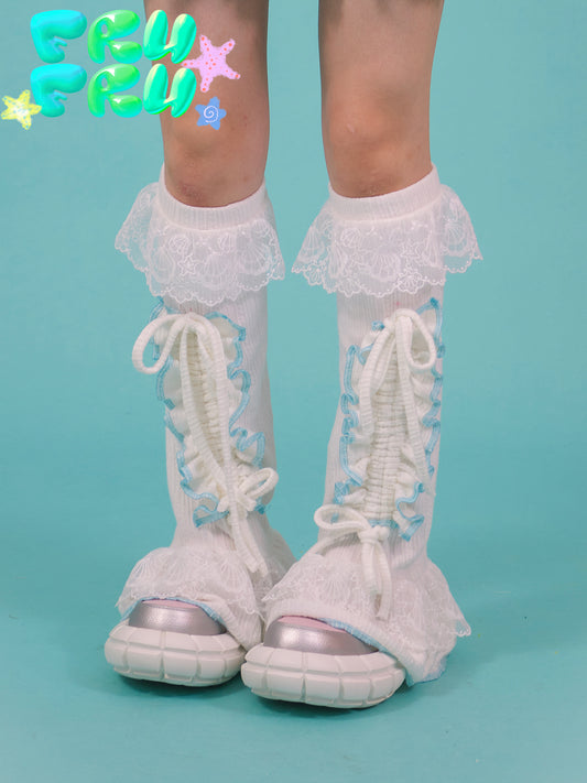 frufru White Leg Warmmers | Sweetheart Lace Trim Socks