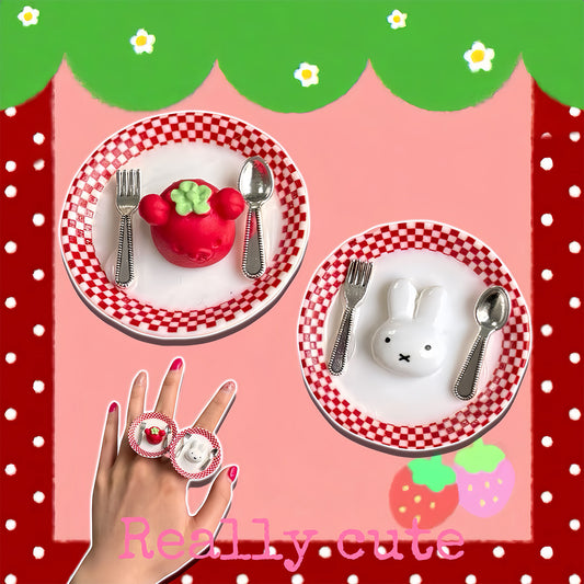 Kawaii Bunny Dessert Toy Ring Clip ring really cute Ring Set (2pcs)