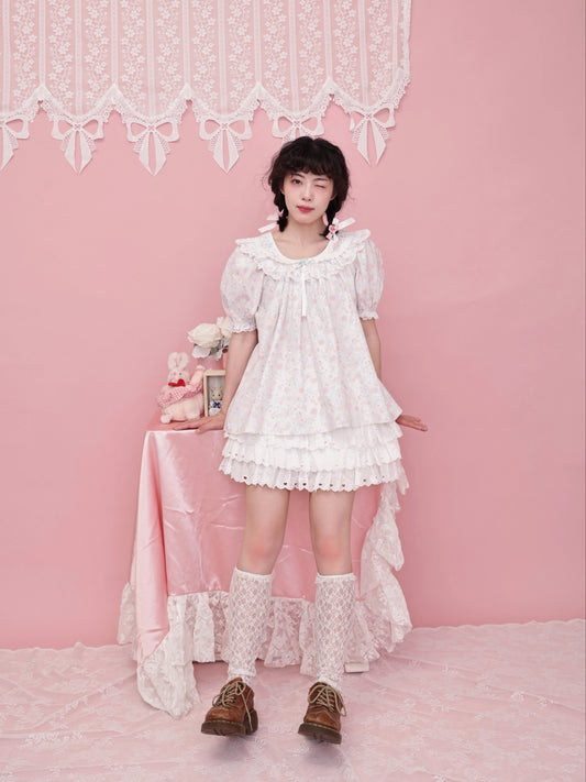 SemenCoicis – French Coquette Lace Bow Tiered Cotton Mini Skirt skirt SemenCoicis