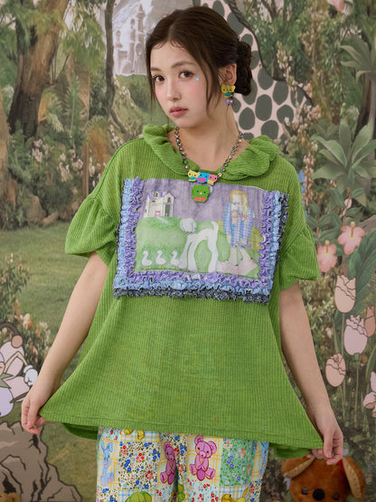 tntntutu - Green Ruffle Doll Collar Top shirt tntntutu