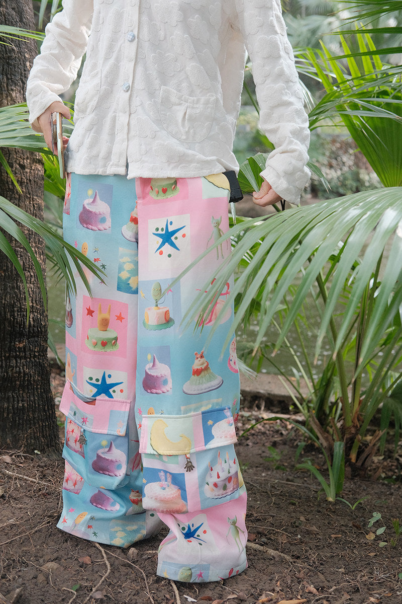 No Blue Today - Dream Cake Print Wide Leg Pants pants No Blue Today