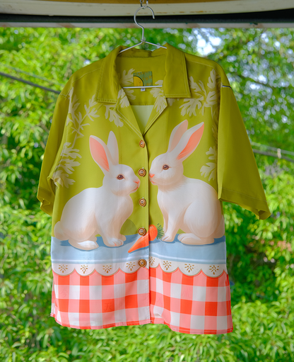 No Blue Today - Vintage Oil Painting Rabbit Check Shirt shirt No Blue Today S