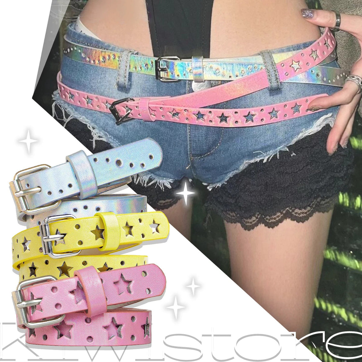 Kiwi Store - Y2K Holographic Cutout Star Belt belt kiwi store