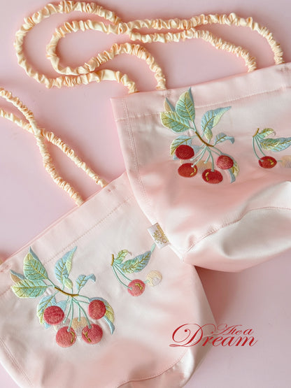 Ate a Dream - Cherry Embroidered Mini Tote Bag bag Ate a Dream