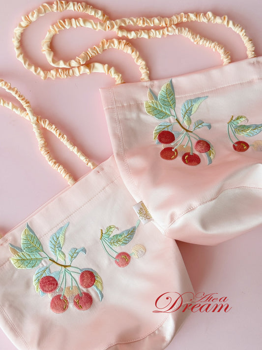 Ate a Dream - Cherry Embroidered Mini Tote Bag bag Ate a Dream