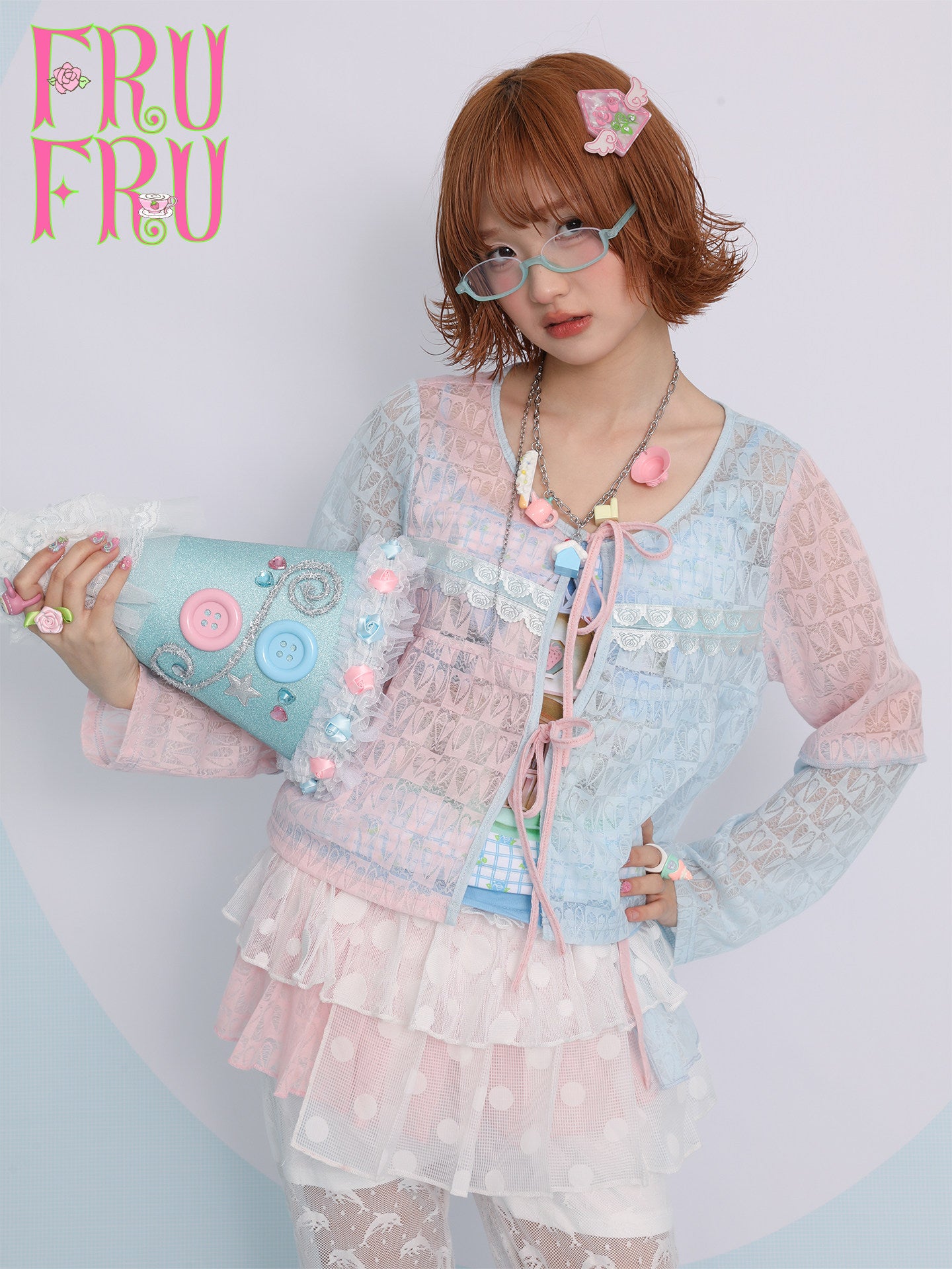 frufru - Pastel Pink Blue Lightweight Sun Protection Cardigan cardigan frufru