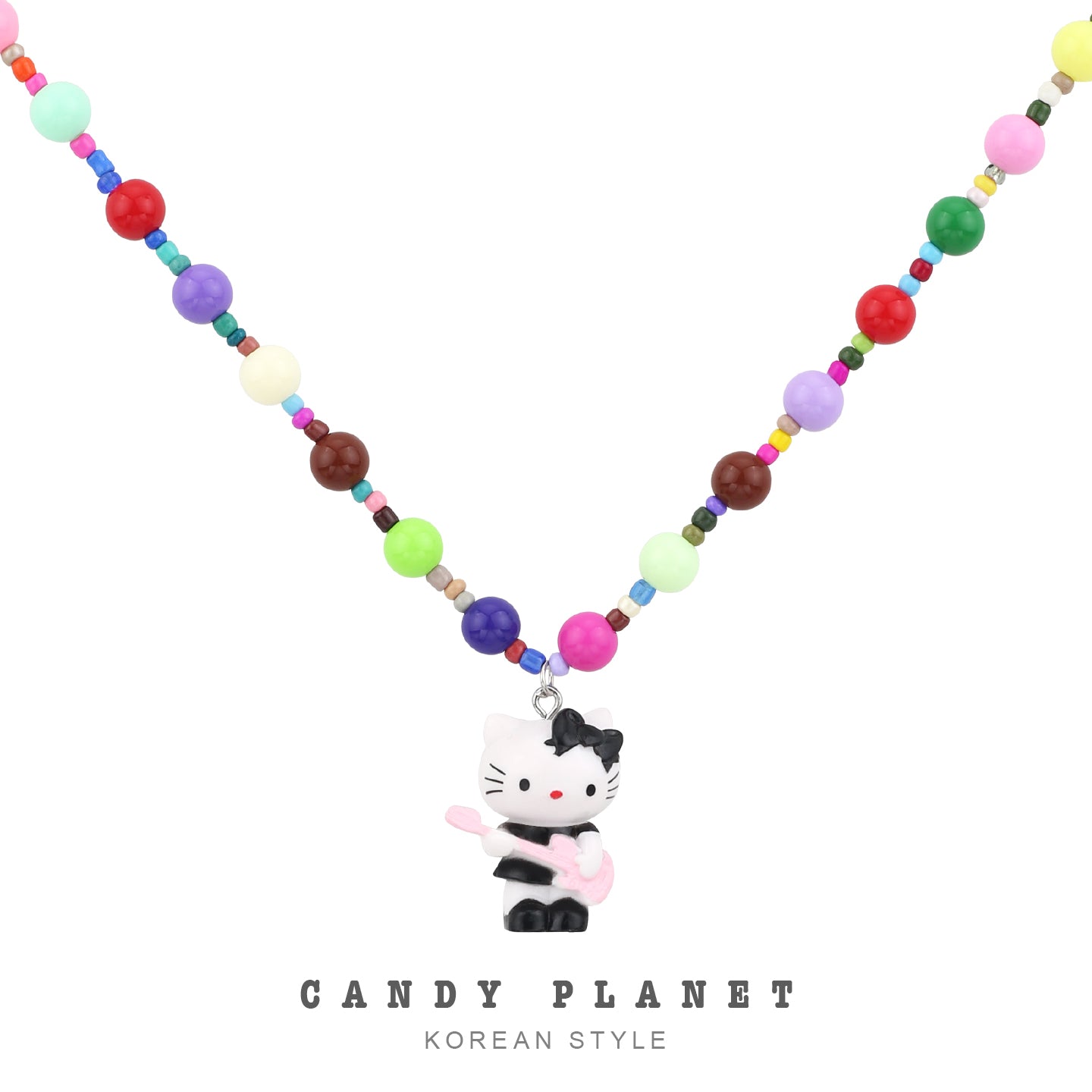 Candy Planet - Decora Kei Guitar Kitty Beaded Necklace necklace candy planet
