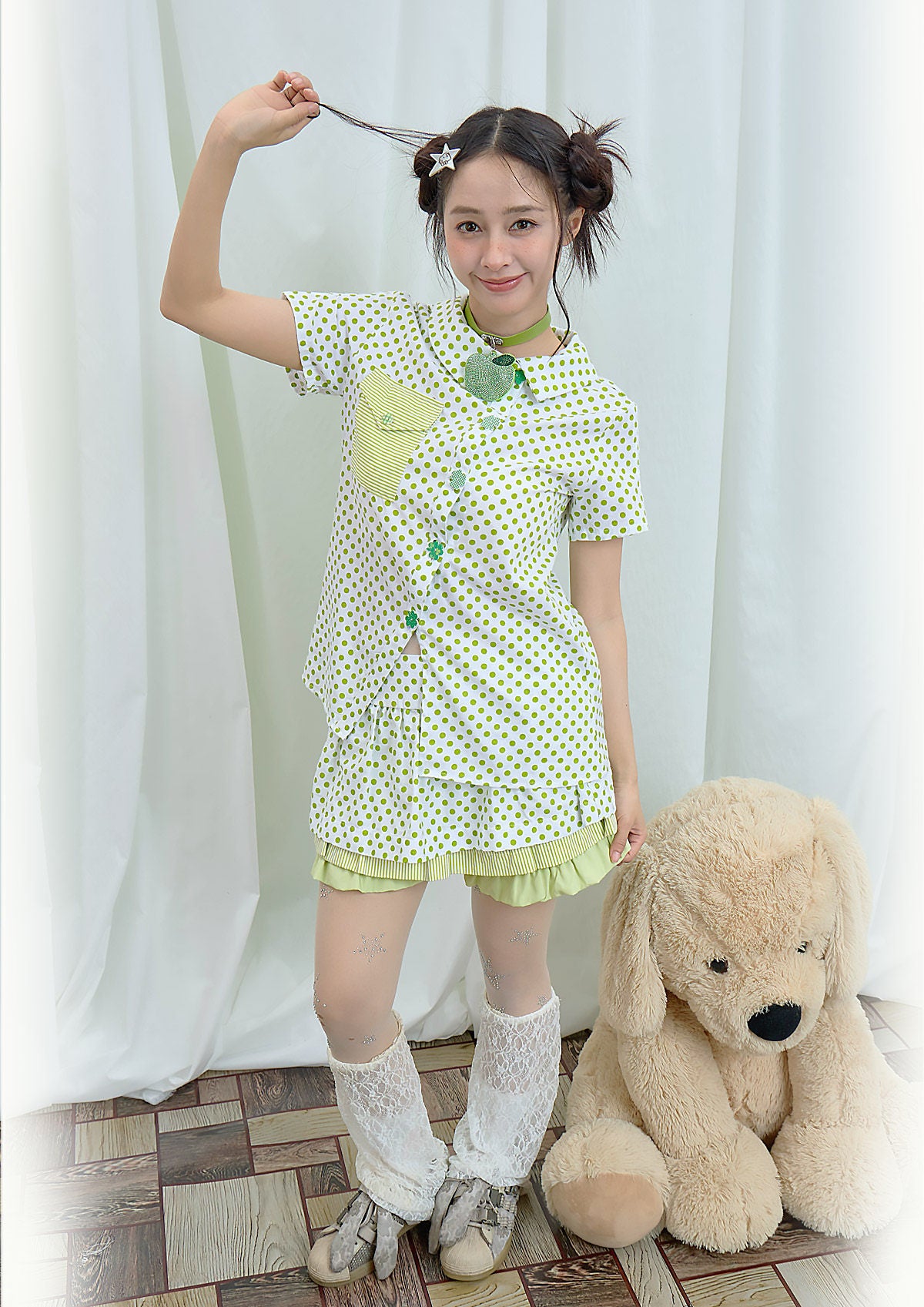 Moon Meadow - Green Polka Dot Shirt shirt Moon Meadow