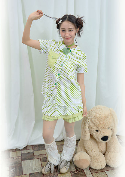 Moon Meadow - Green Polka Dot Shirt shirt Moon Meadow