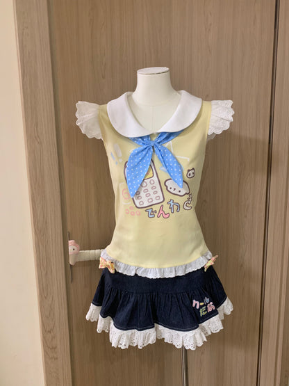 Blurred Bear - Cute Soft Girl Tee & Skirt Set set Blurred Bear