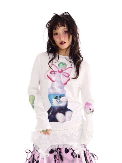 sillysis - White Lace Hem Knit Top shirt sillysis