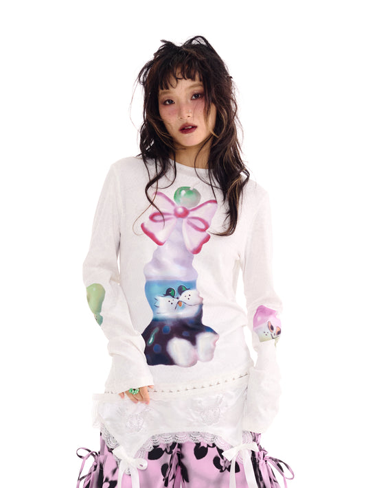 sillysis - White Lace Hem Knit Top shirt sillysis