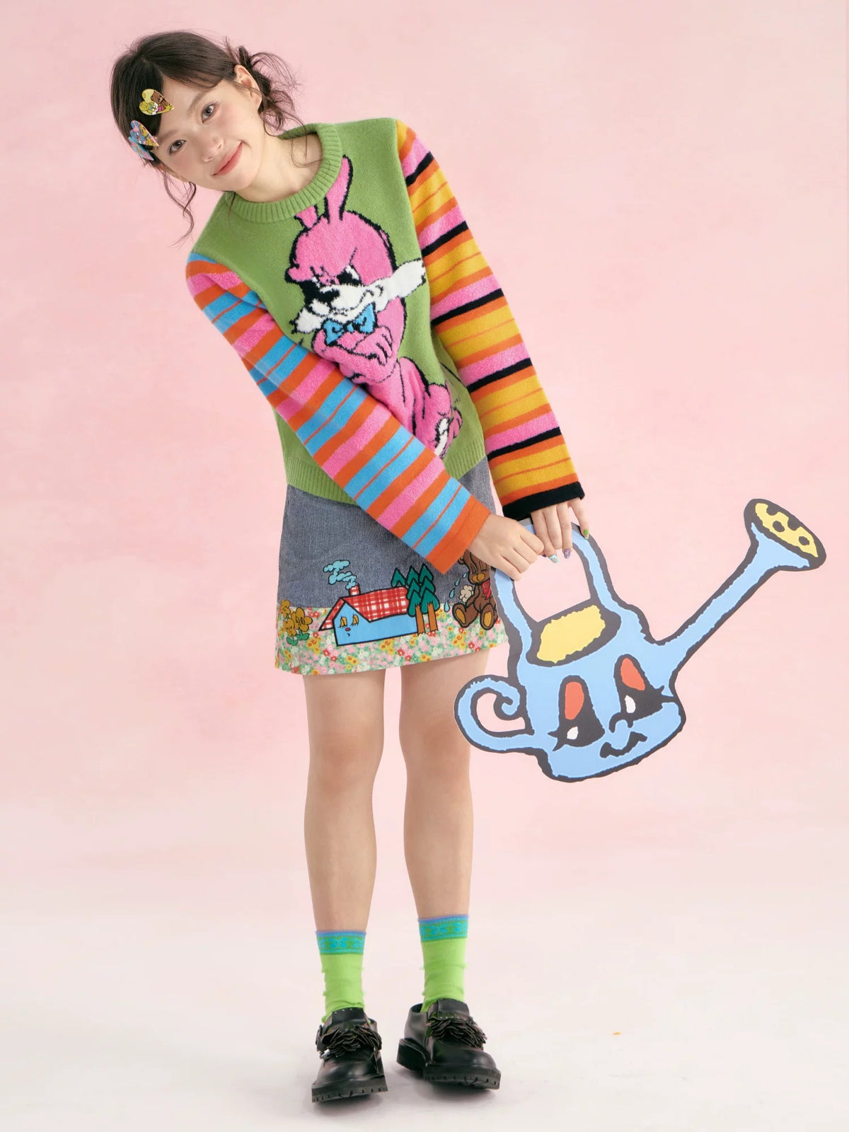 tntntutu - Asymmetric Colorblock Bunny Knit Sweater sweater tntntutu