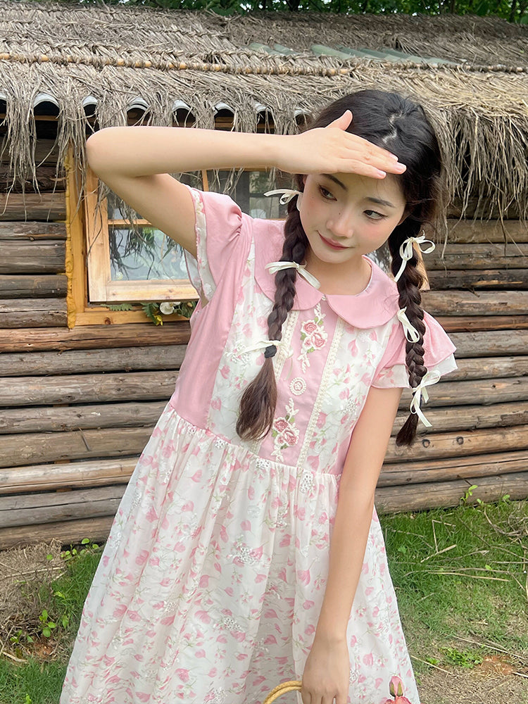 Mameya - Kawaii Pink Print Sleeveless Dress Ruffle Cap Sleeve Slim dress Mameya