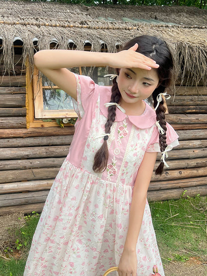 Mameya - Kawaii Pink Print Sleeveless Dress Ruffle Cap Sleeve Slim dress Mameya