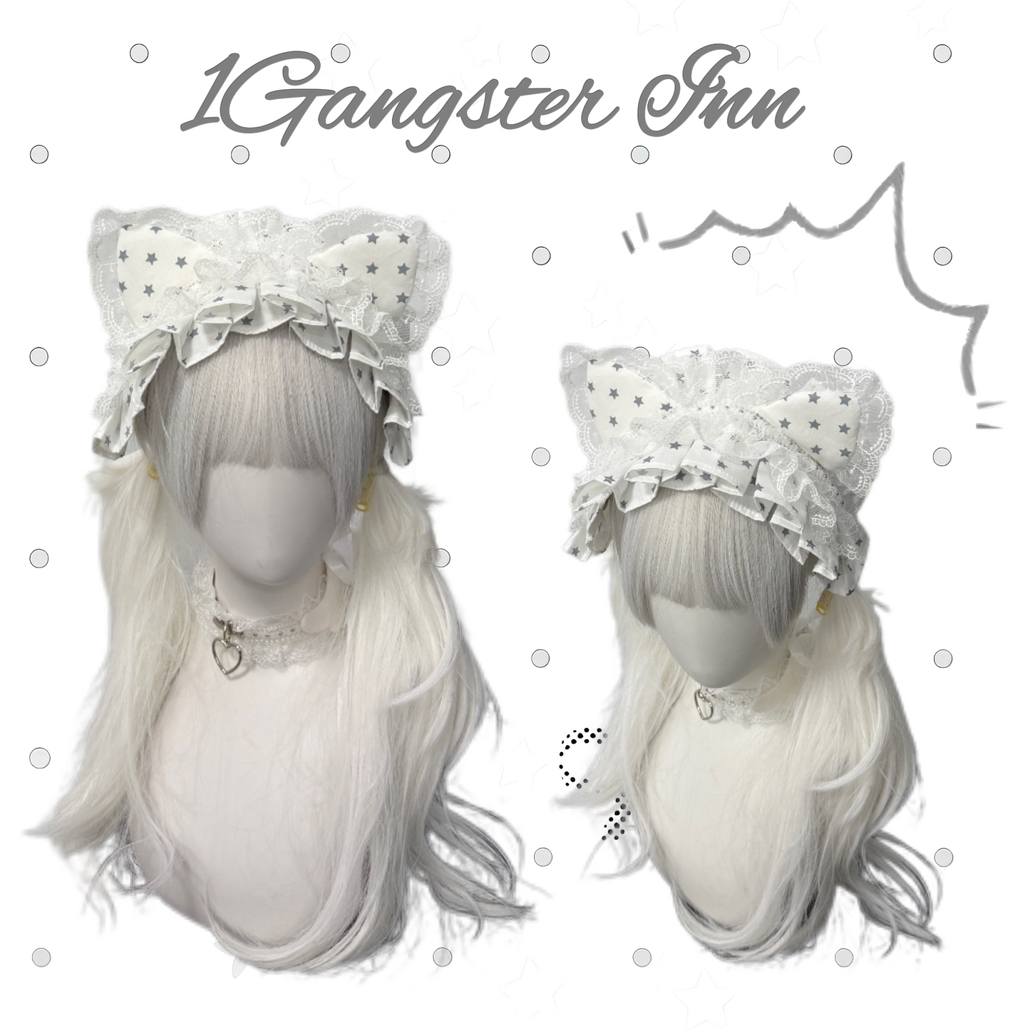 1Gangster Inn - Polka Dot Cat Ear Lace Lolita Headband hairband 1GASTERINN