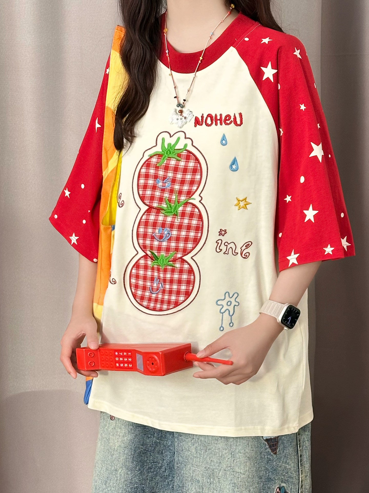 Star Tomato Patchwork Raglan Embroidered Tee tee soldout