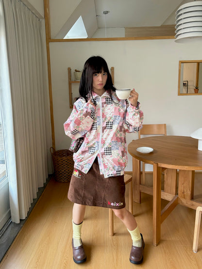 开心招待所秋冬新款棕色灯芯绒刺绣百搭半身裙女 skirt KaiXin hostel