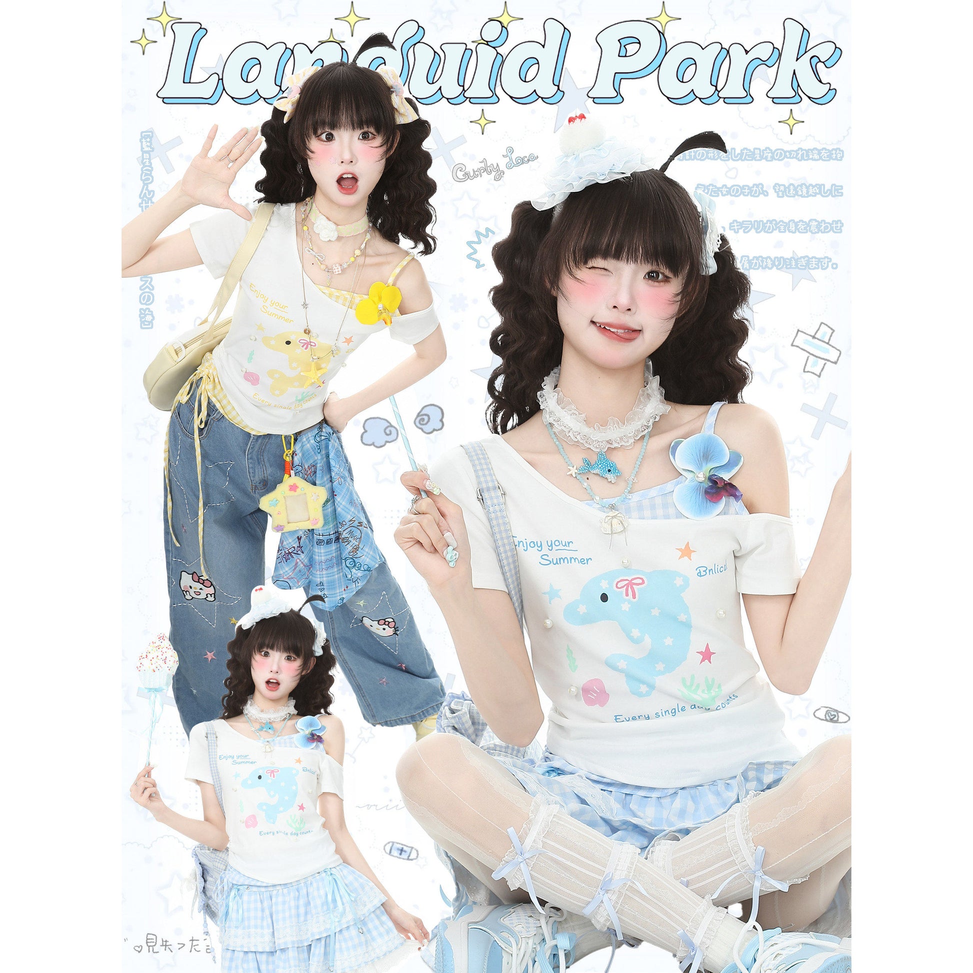 Languid Park - Floral Bow Off Shoulder Tee tshirt Languid Park