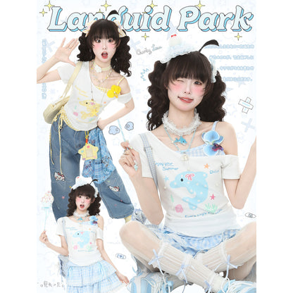 Languid Park - Floral Bow Off Shoulder Tee tshirt Languid Park