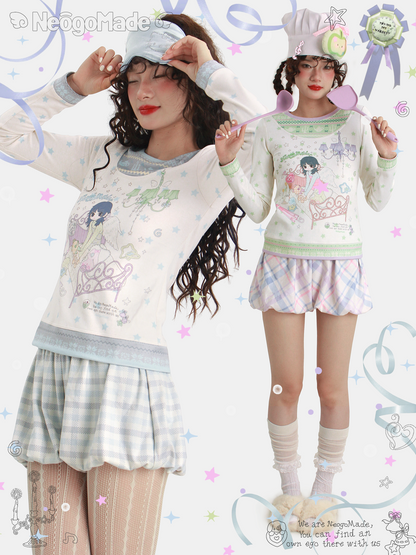NeogoMade – Kawaii Knit Patchwork Layered Long Sleeve Tee shirt NeogoMade